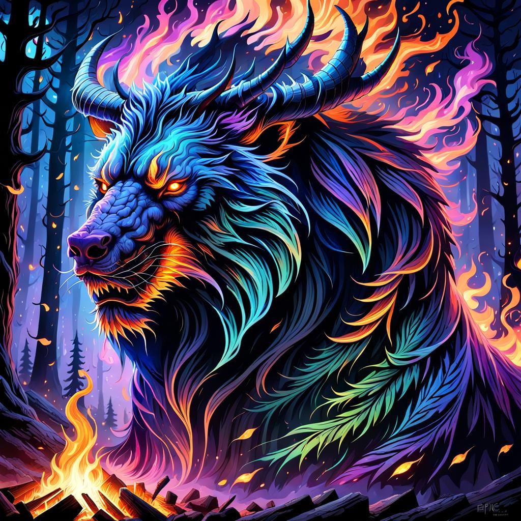 Smoky Creature in Firelight: Fantasy Concept Art