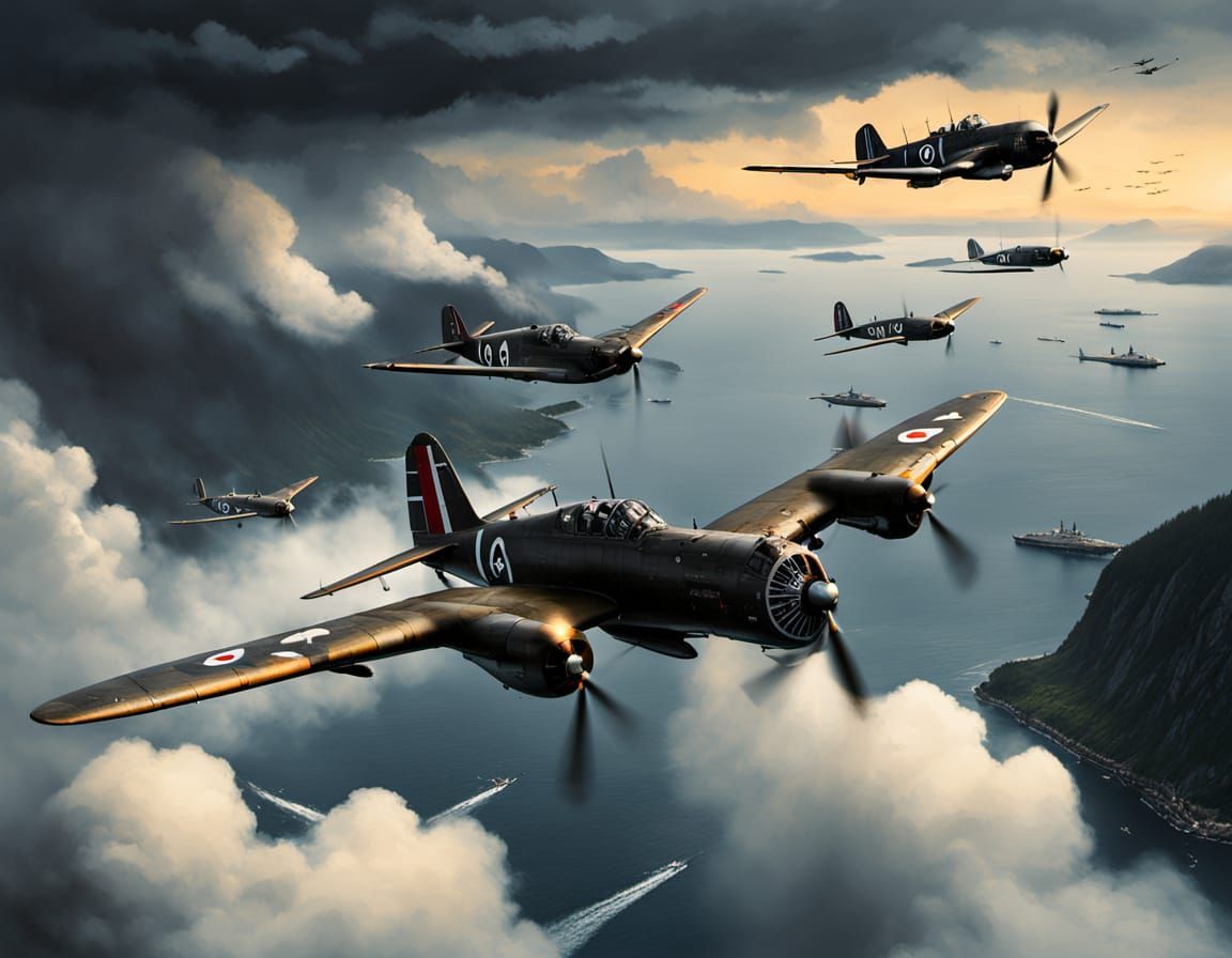 British Lancaster Bombers Engage German Battleship in Turbul...