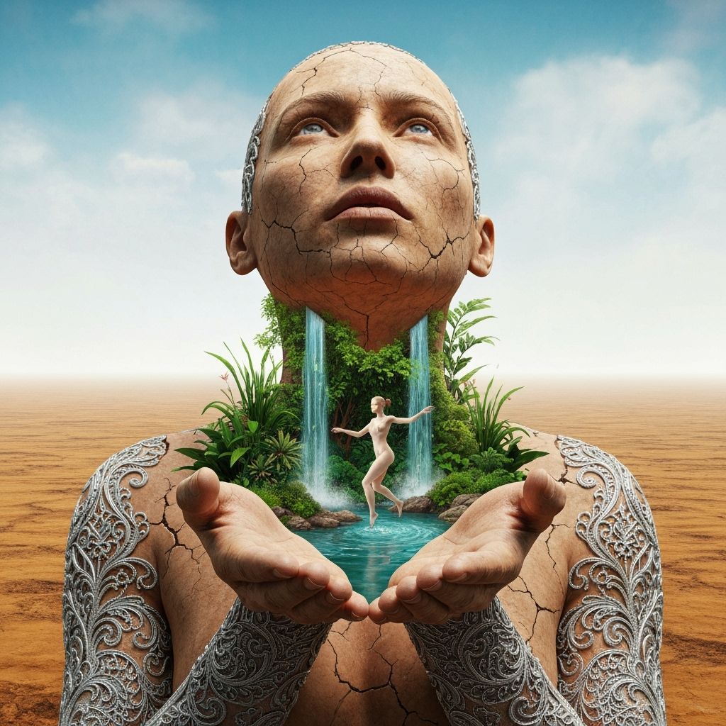 Surreal Oasis Revealed Within Cracked Earth Figure