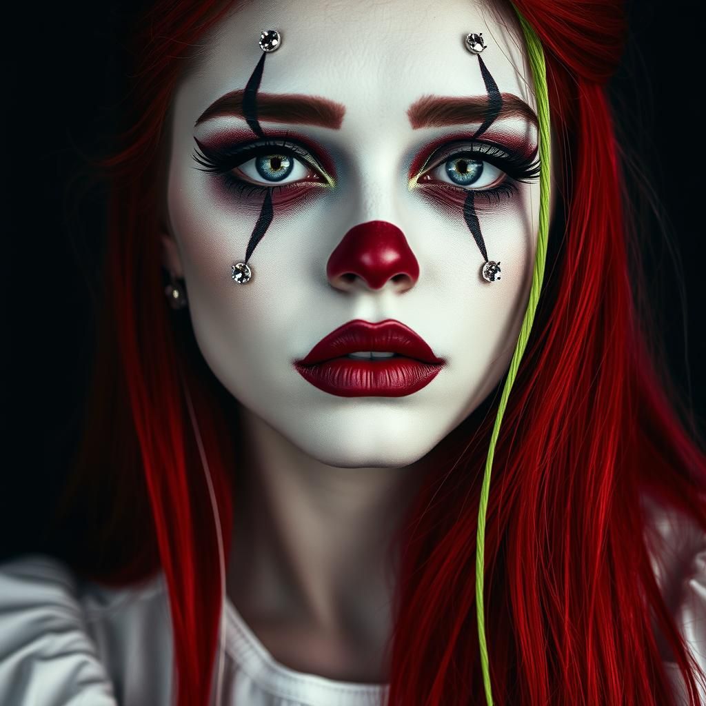 Sad Woman in Diamond Clown Makeup Portrait