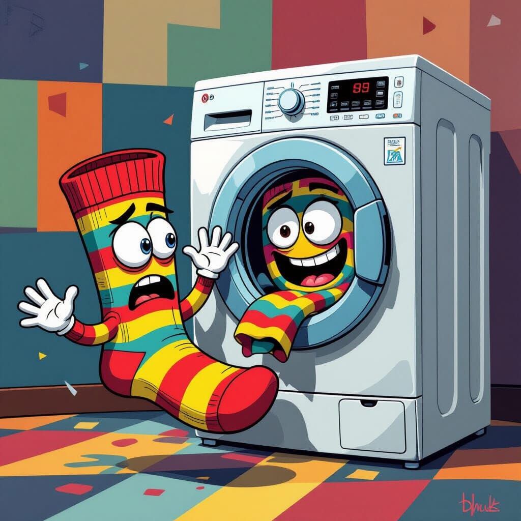 Worried Sock Sucked Into Grinning Washing Machine