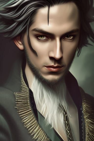 Silver Haired Magician Casting Fire Spell Portrait