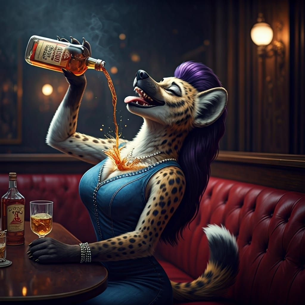 Roaring 20s Speakeasy with Hyena, Photorealistic