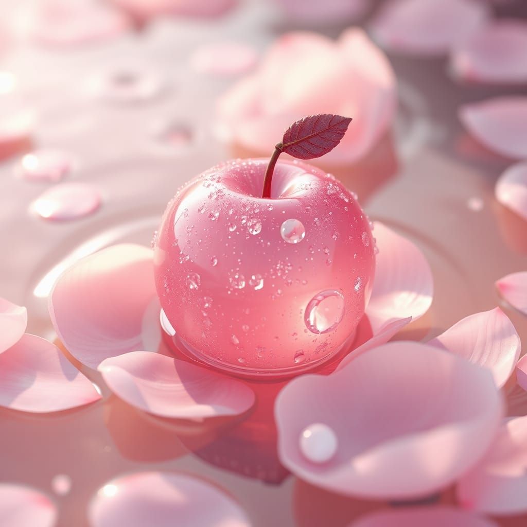 Whimsical Pink Apple in Anime-Inspired 3D Art