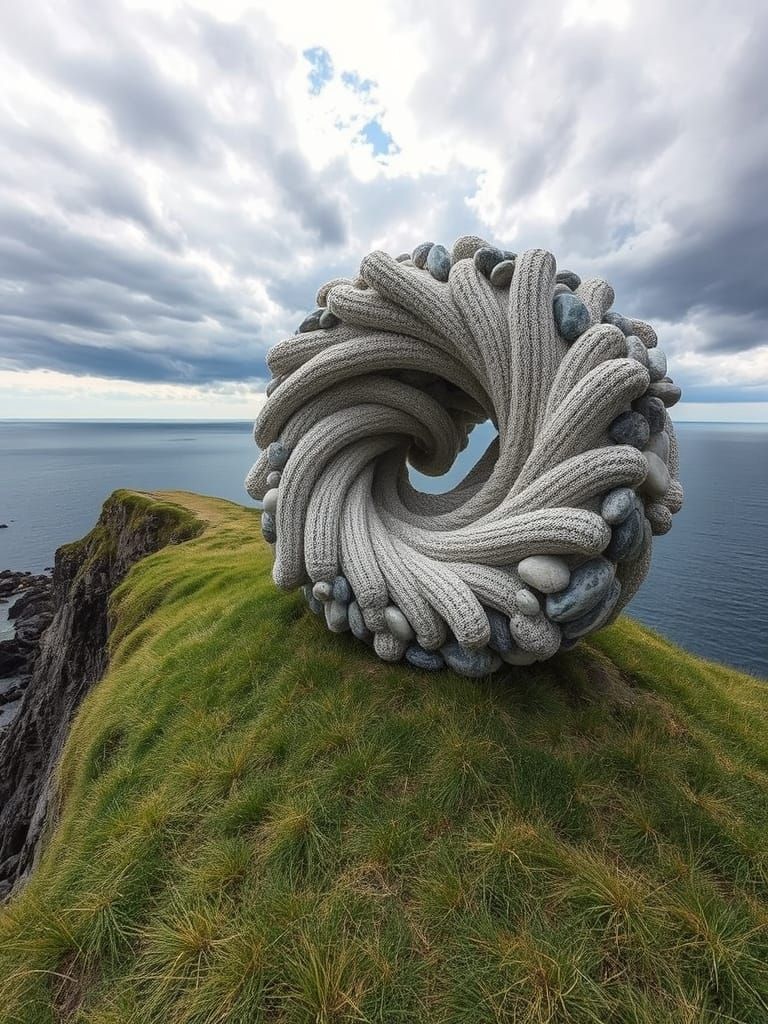 Tempestuousness in a Rock Lace Pebble 3D Collage Sculpture U...