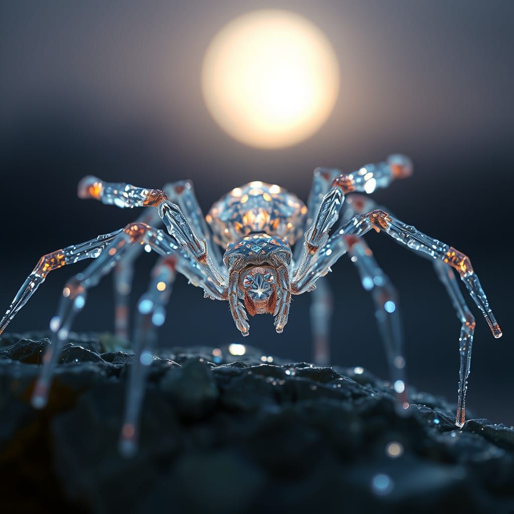 Crystal Spider Illuminated by Ethereal Moonlight