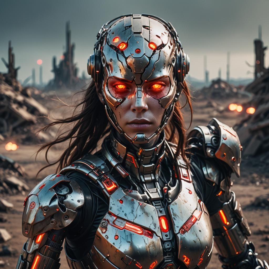 Apocalyptic Cyborg in a Dystopian Wasteland