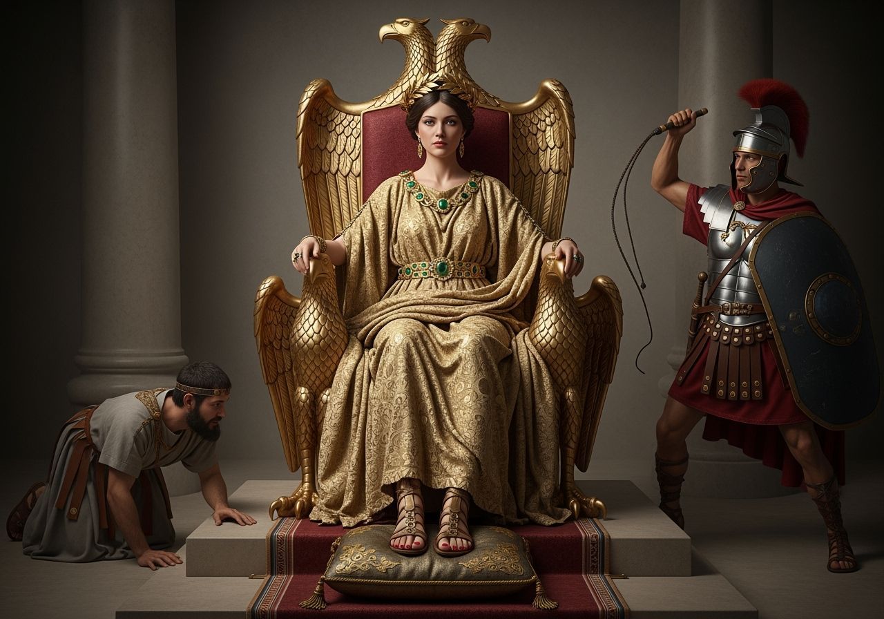 Regal Roman Empress on Gold Throne, Neoclassical Style