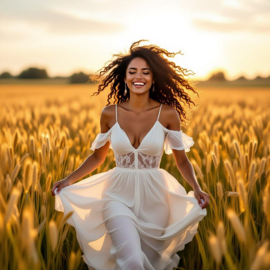 Woman Runs Through Wheat Field in Fine Art Style