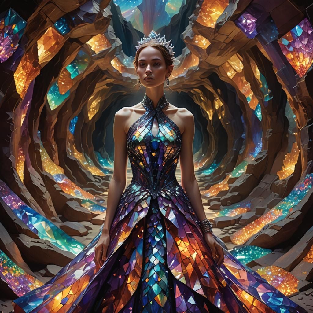 Dragon Scale Dress in Gem Cavern, Dark Fantasy Art