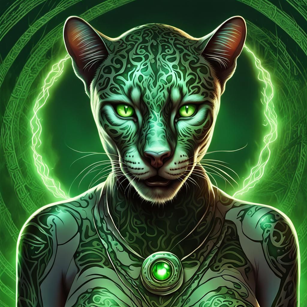 Hypnotized Panther Mage with Glowing Eyes