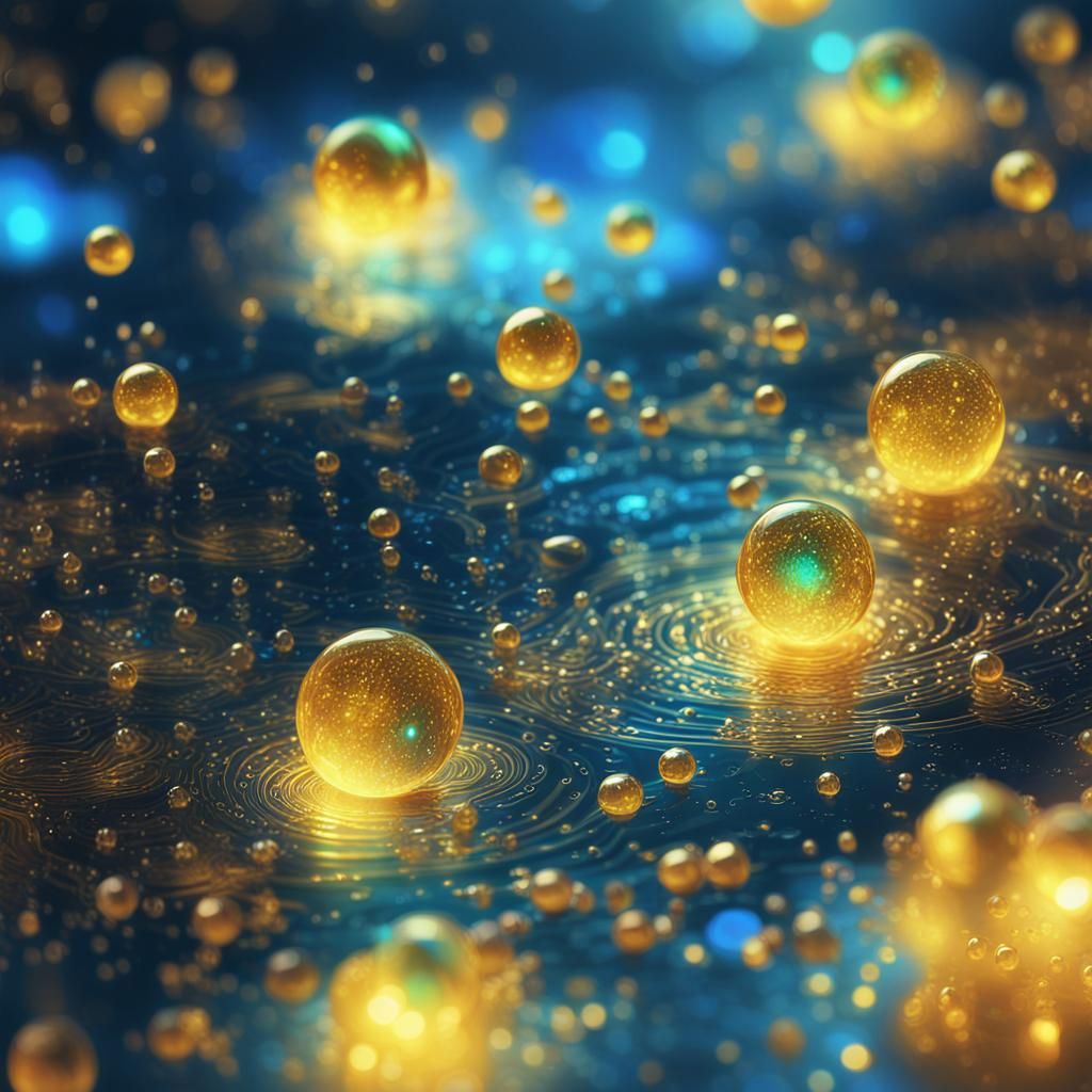 Dreamy Holographic Cosmic Scene with Shimmering Water Drople...