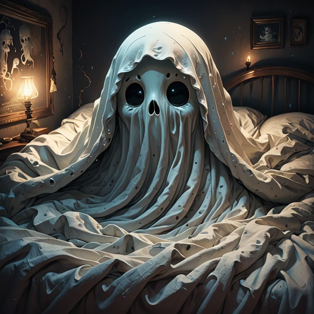 Adorable Ghost Scared of Dark, Digital Illustration