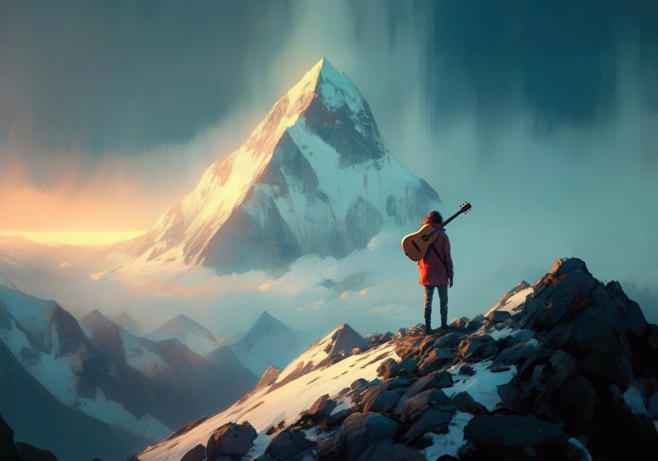 Lone Musician in Alpenglow, Emotional Landscape