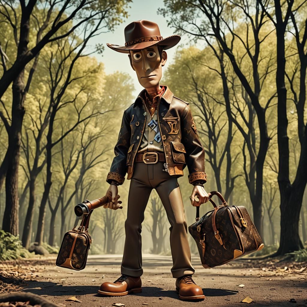 Woody Cartoon Character in Louis Vuitton Outfit