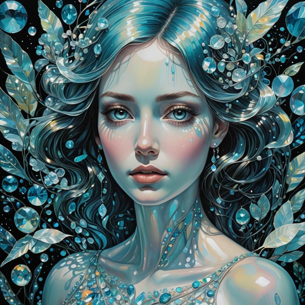 Iridescent Woman in Opalescent World: Art Brut Style