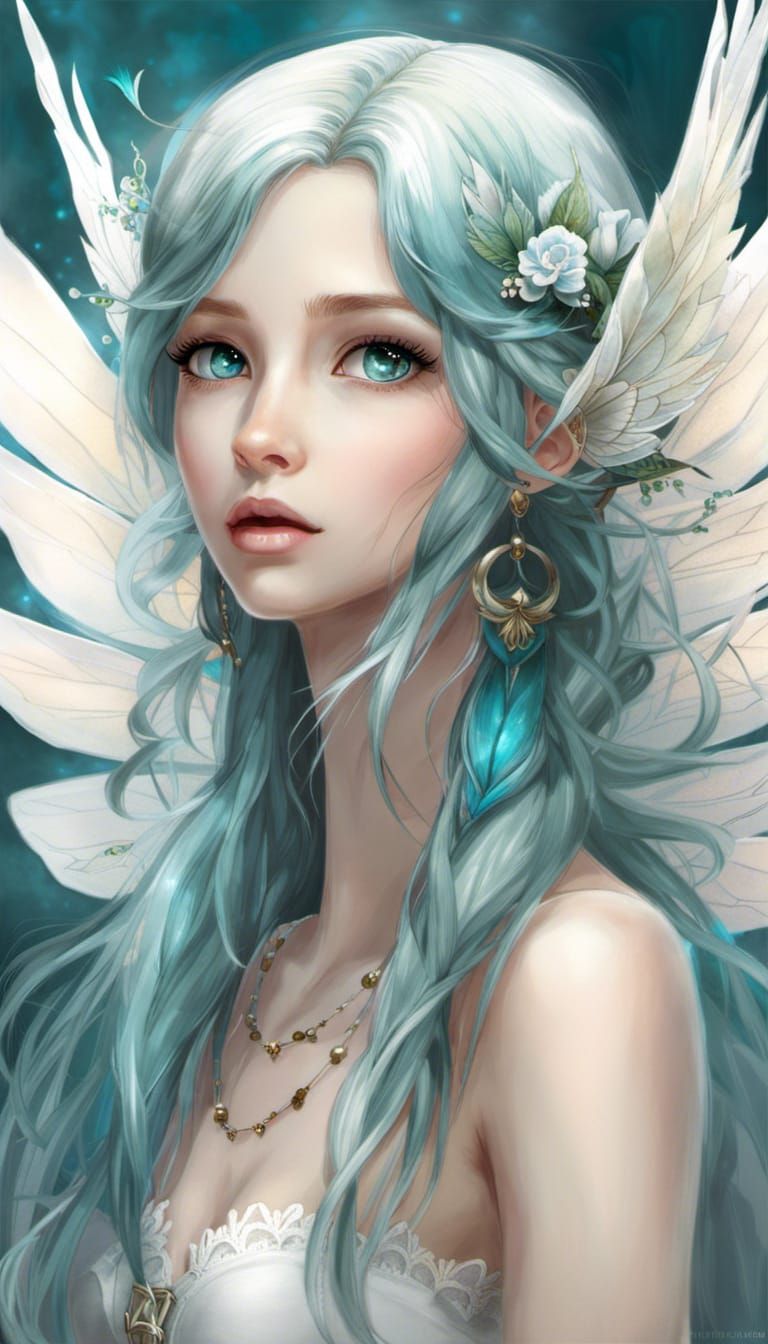 Playful Faerie with Lace Wings in Watercolor Style