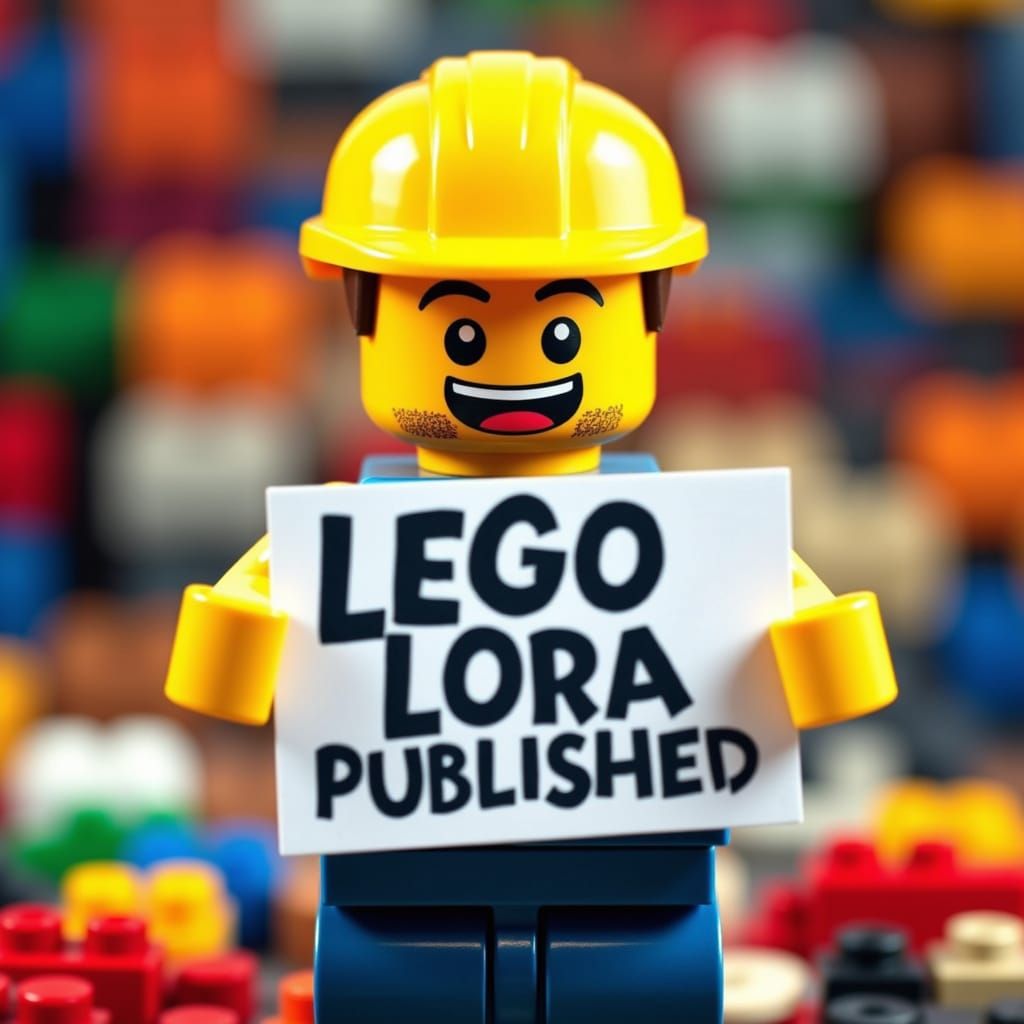 <lora:Lego action:1.0>lego man holding sign. Words on sign “...