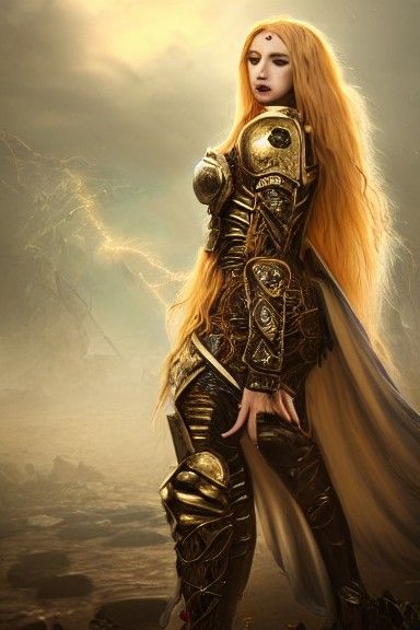 Demonic Goddess in Armor, Maximalist Matte Painting