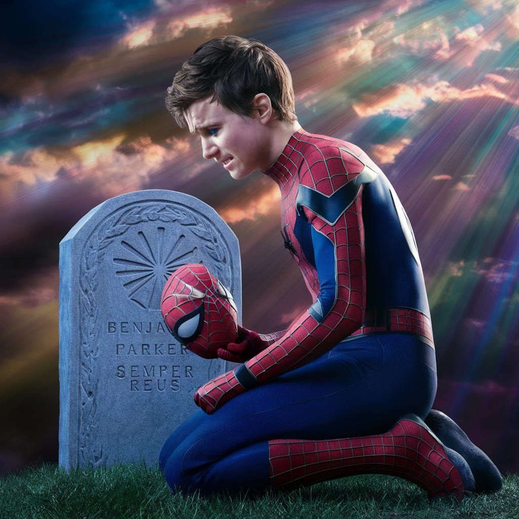 Spider-Man mourning at Uncle Ben's grave (4 of 4) Semper Reus/Always Responsible