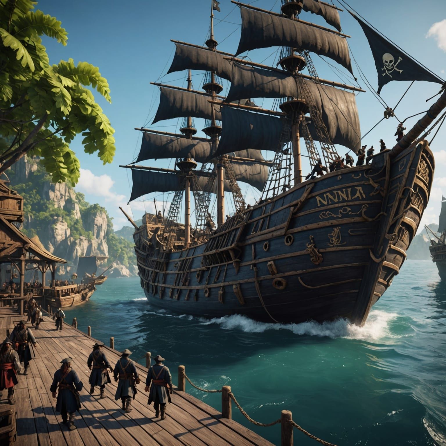 Ninjas Attack Pirates: Detailed Matte Painting