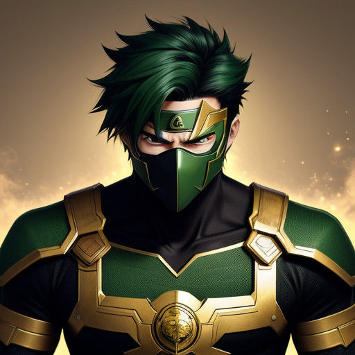 Heroic Anime Portrait of a Masked Man in Emerald Green