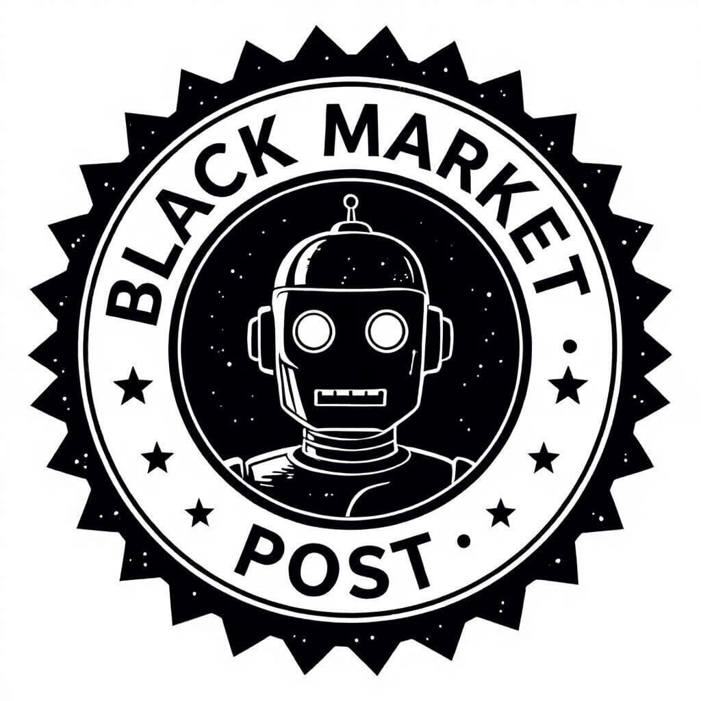 Minimalist Black Market Post Logo in Elegant Stamp Design