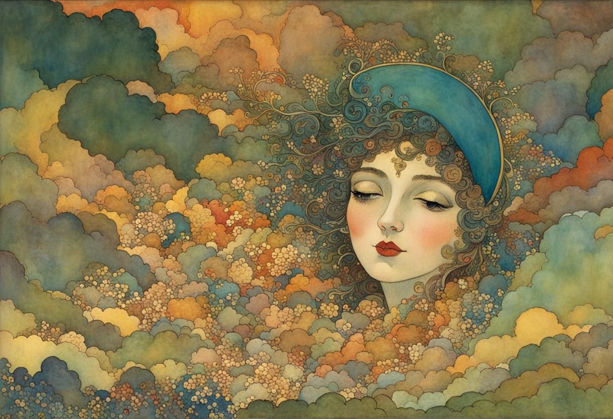 Sun Shining Through Colorful Clouds in Cheerful Illustration