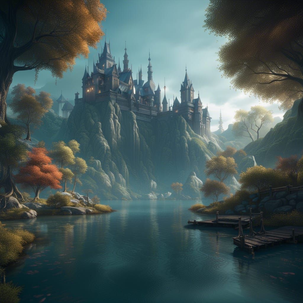 Serene Lake Fantasy Concept Art in 8K