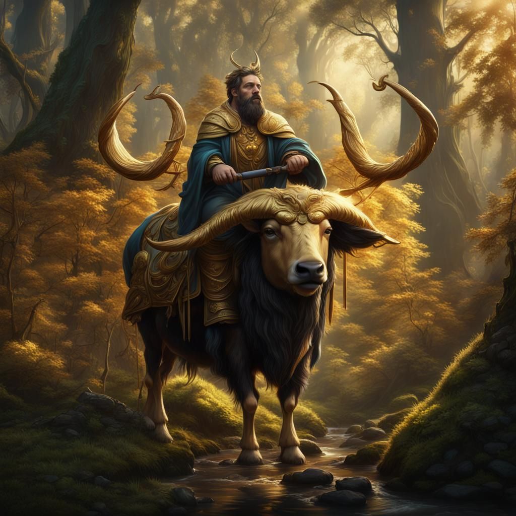 Shepherd's Golden Ox Ride Interrupted: Fantasy Concept Art