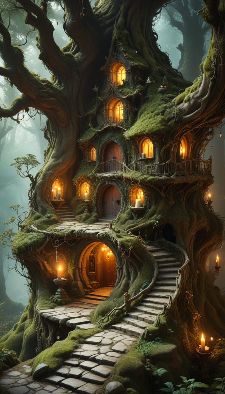 Ancient Forest Portal in Whimsical Fantasy Landscape