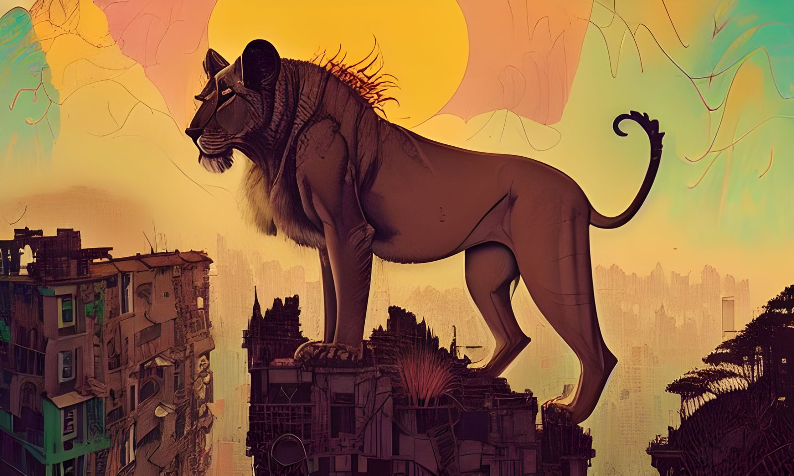 Intricate Lioness Anthro Character as Matte Painting