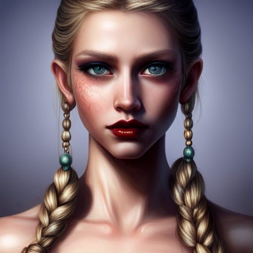 Hyperrealistic Close-Up of a Blonde Woman with Twintails