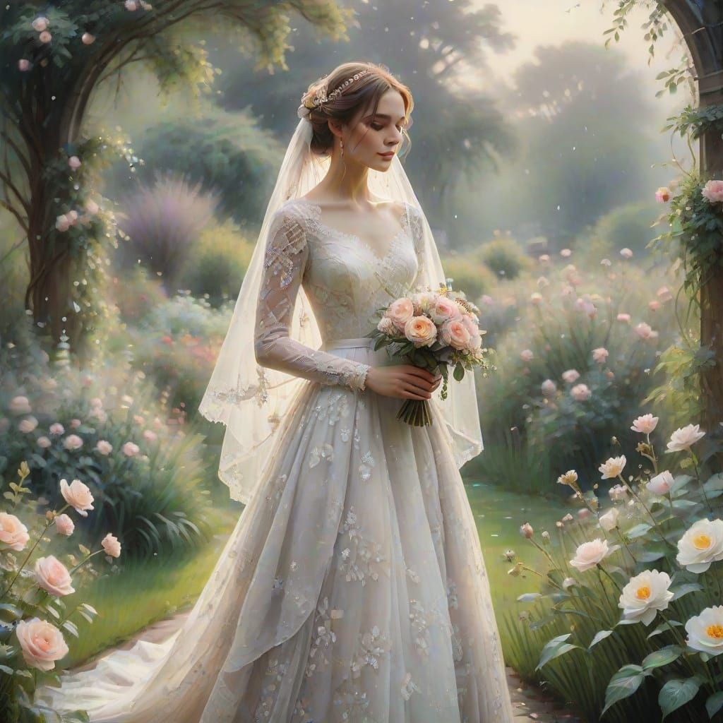 Ethereal Victorian Bride in Blooming Garden