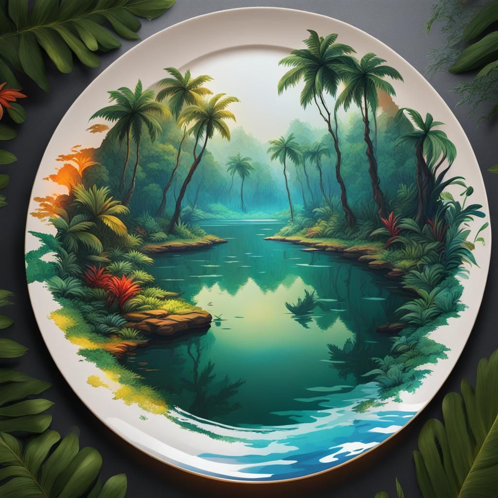 Hyperrealistic Jungle Lake Splash Art