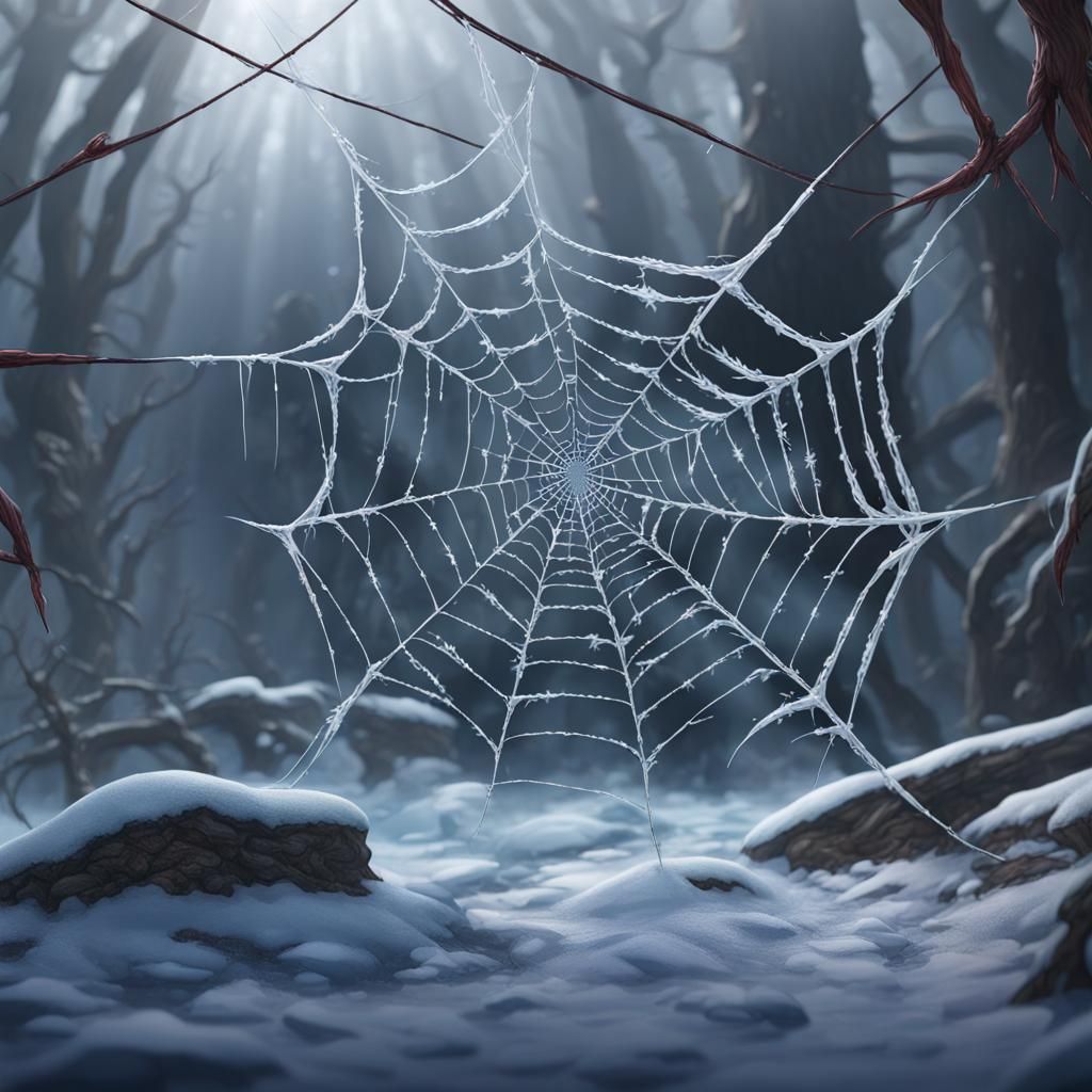 Frozen Spiderweb by Greg Rutkowski, Detailed Matte Painting