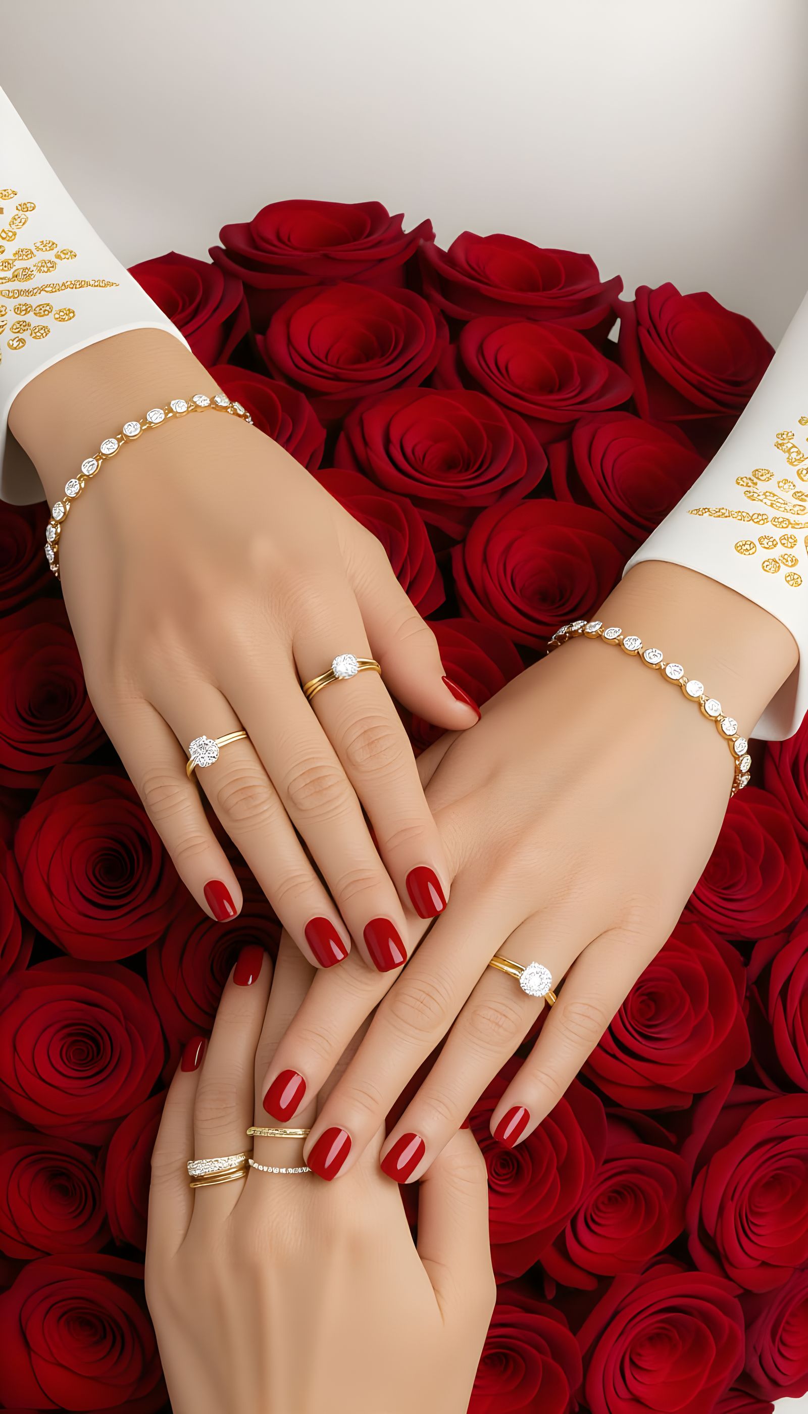 Elegant Hands with Jewelry and Roses as Graffiti Art