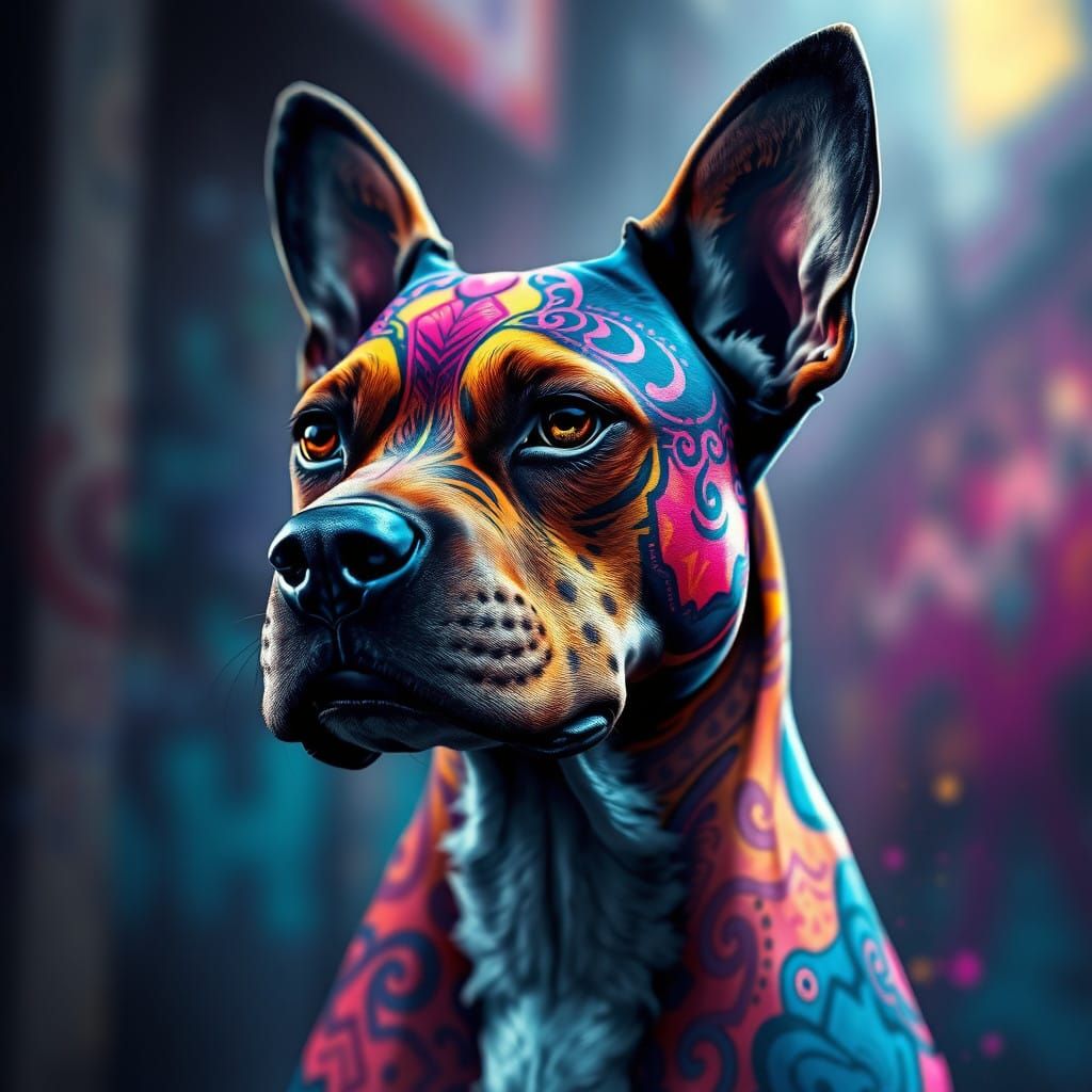 Vibrant Graffiti Dog Portrait in Unreal Engine 5
