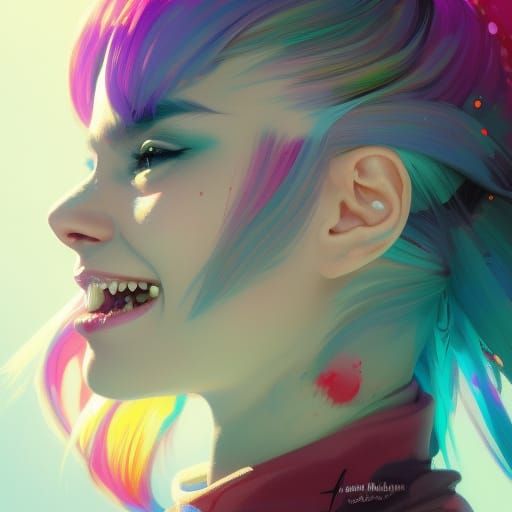 Colorful Fang Girl Portrait in Hyperdetailed Digital Art