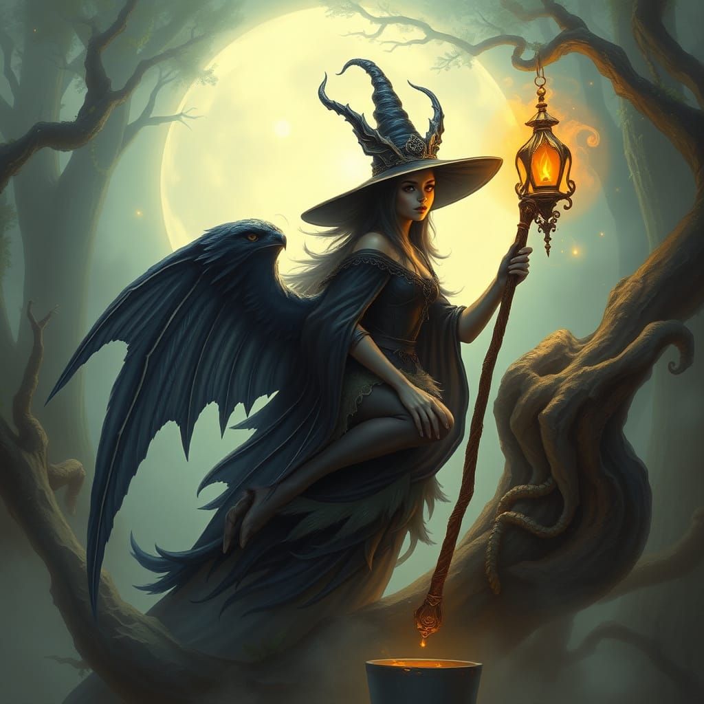 Ethereal Witch in Mystical Forest