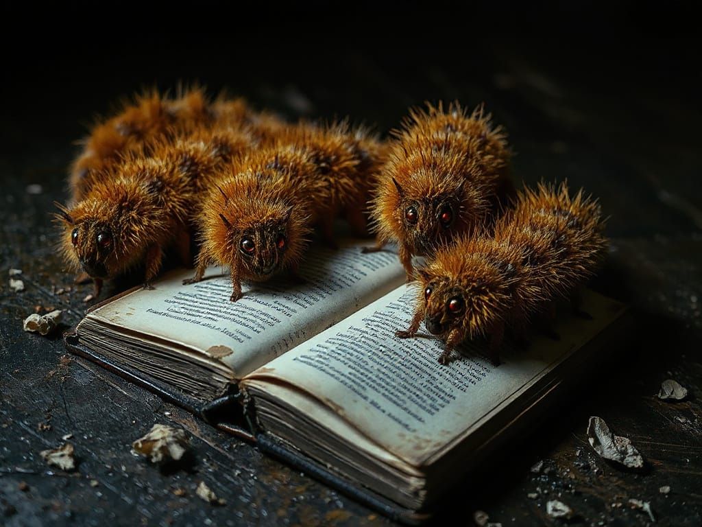 Gothic Horror Caterpillars Converge on Open Book