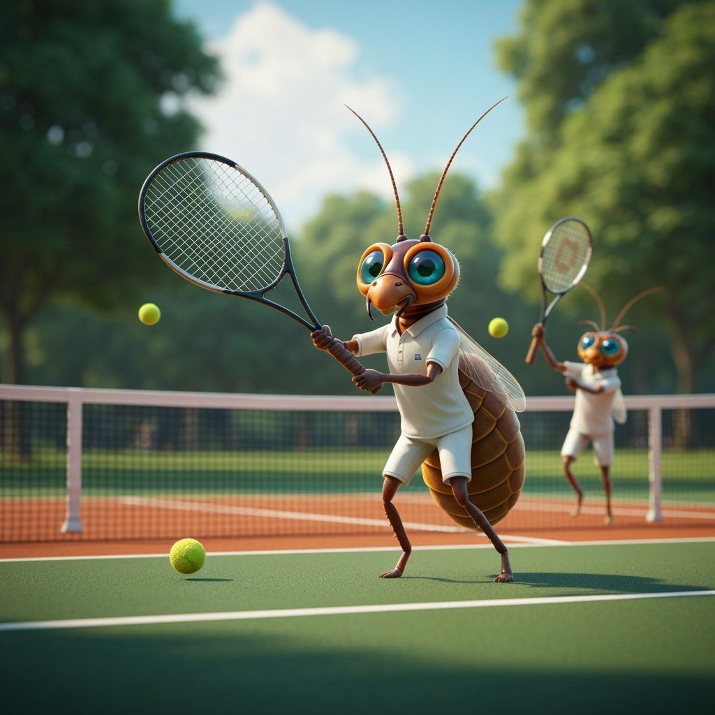 Praying Mantis Insects Play Tennis in 4K