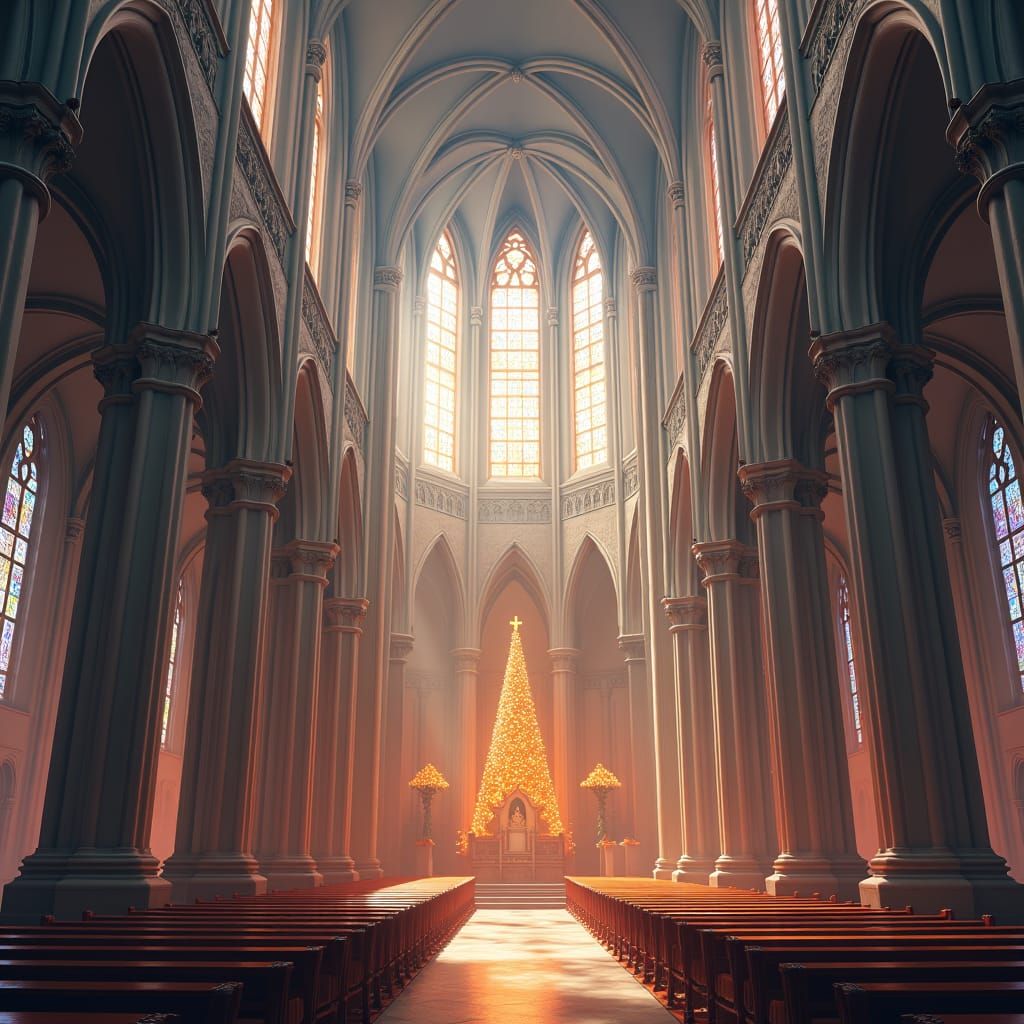 Ethereal Gothic Cathedrals Bathed in Celestial Light