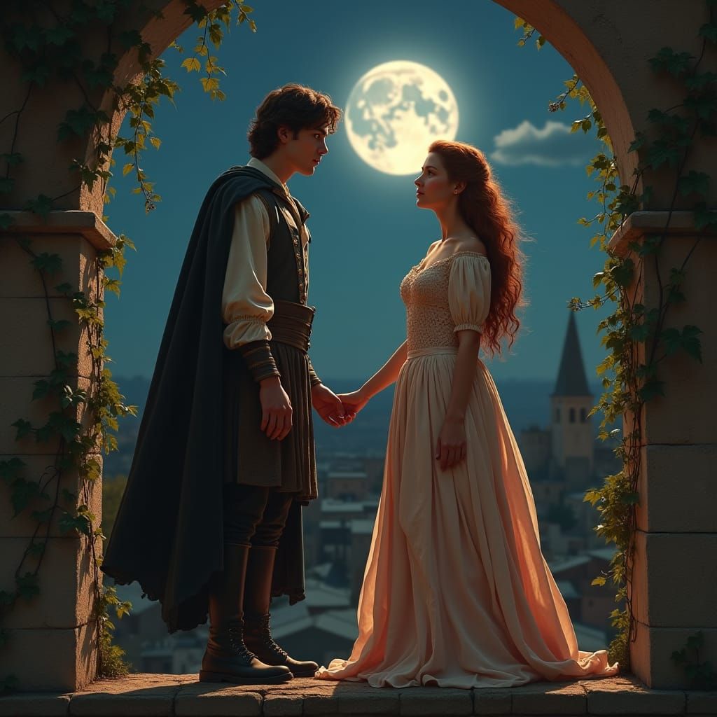 Romeo and Juliet Balcony Scene in Renaissance Style