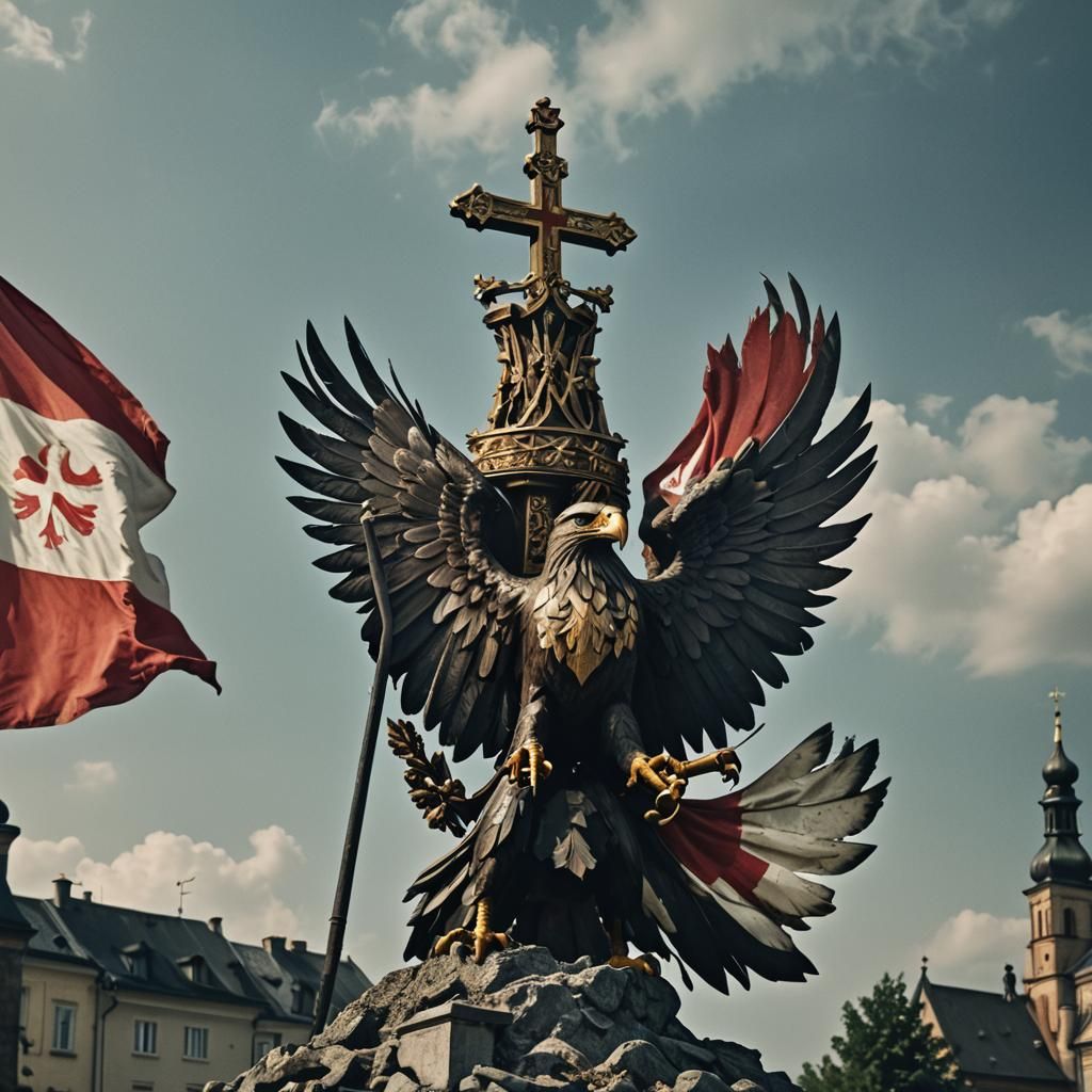 Epic Polish Eagle and Cross in Cinematic Style