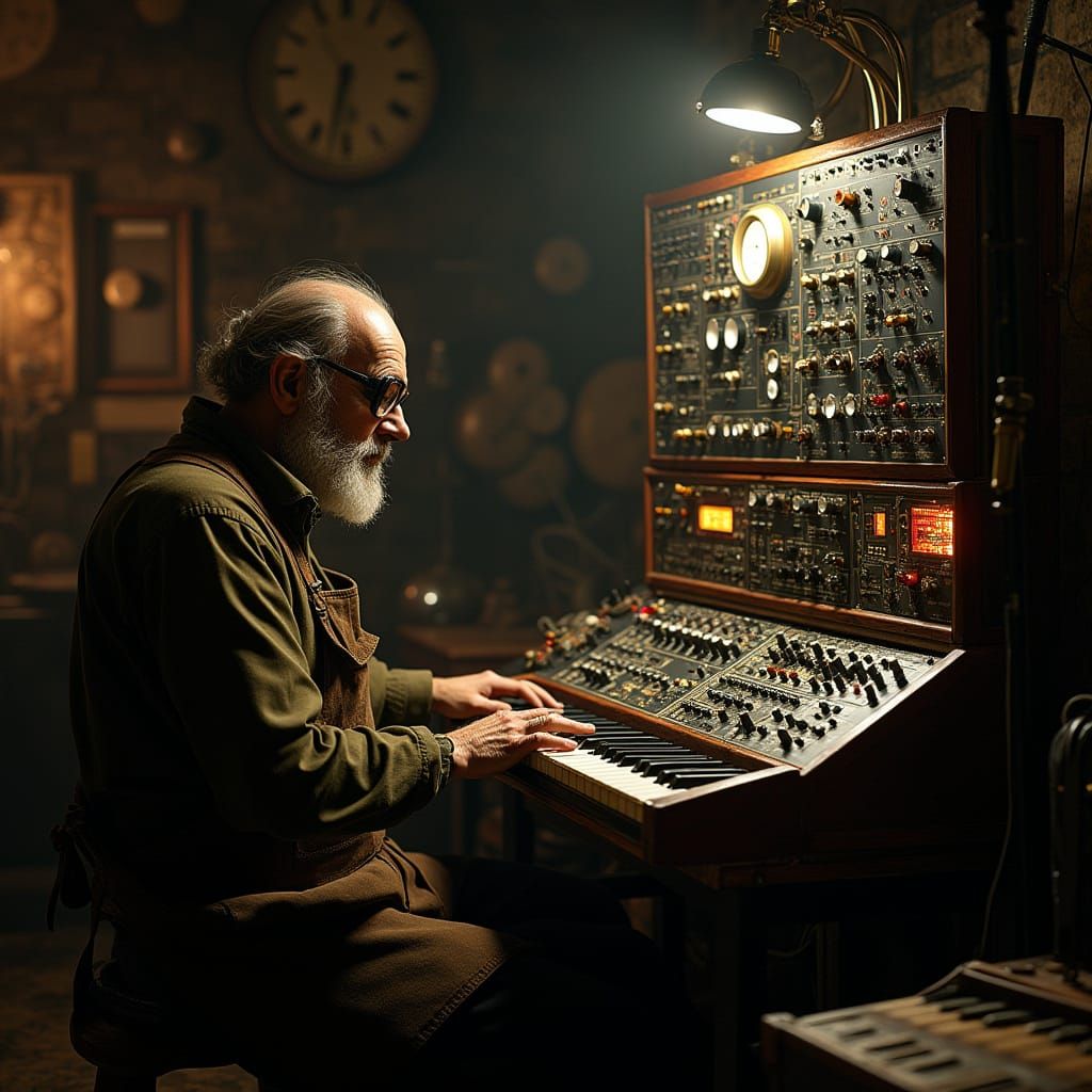 Steampunk Inventor Plays Eurorack Modular Synthesizer in Dim...