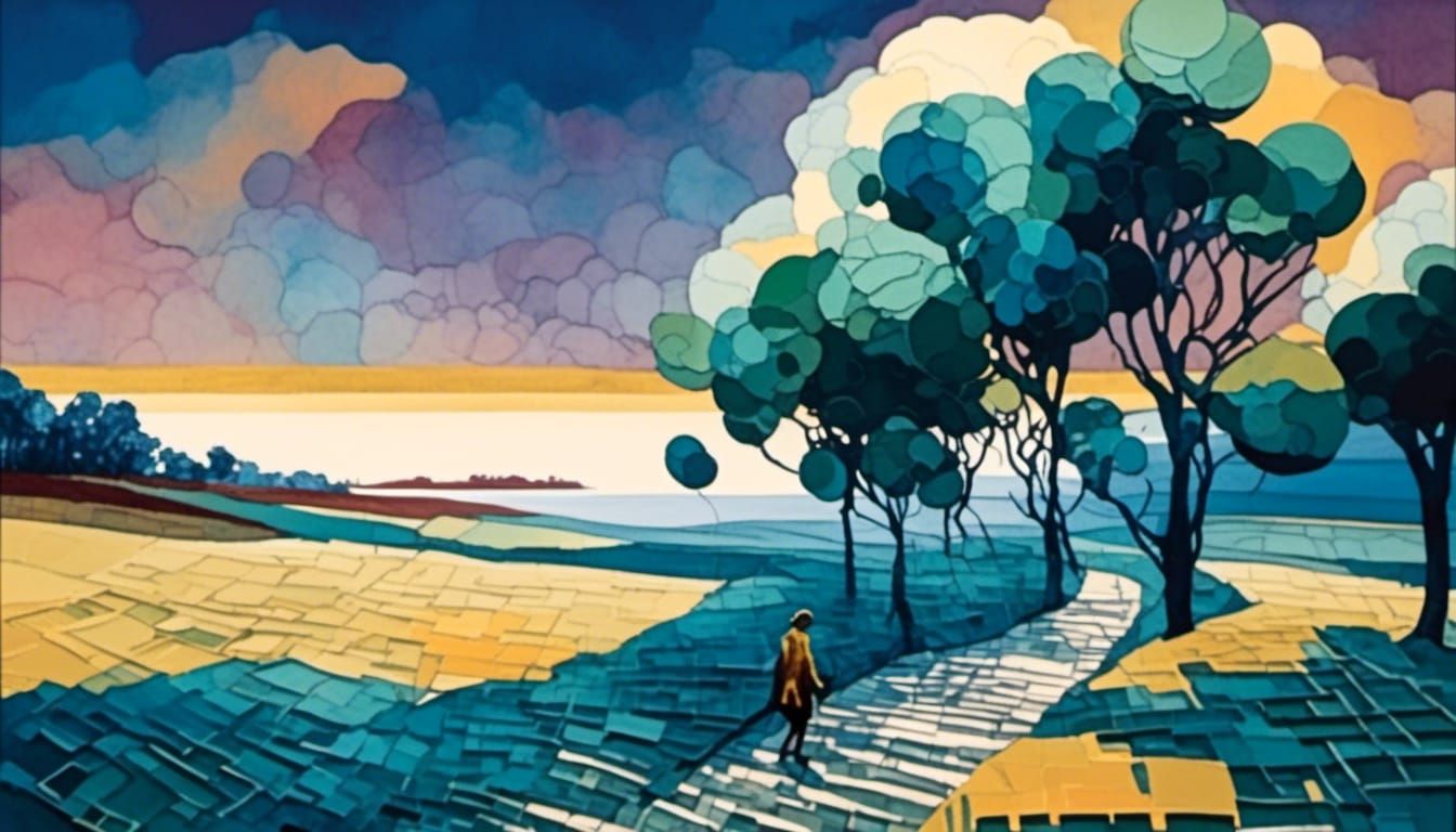 Earthy Coastal Hedge Maze: An Impasto Landscape Painting