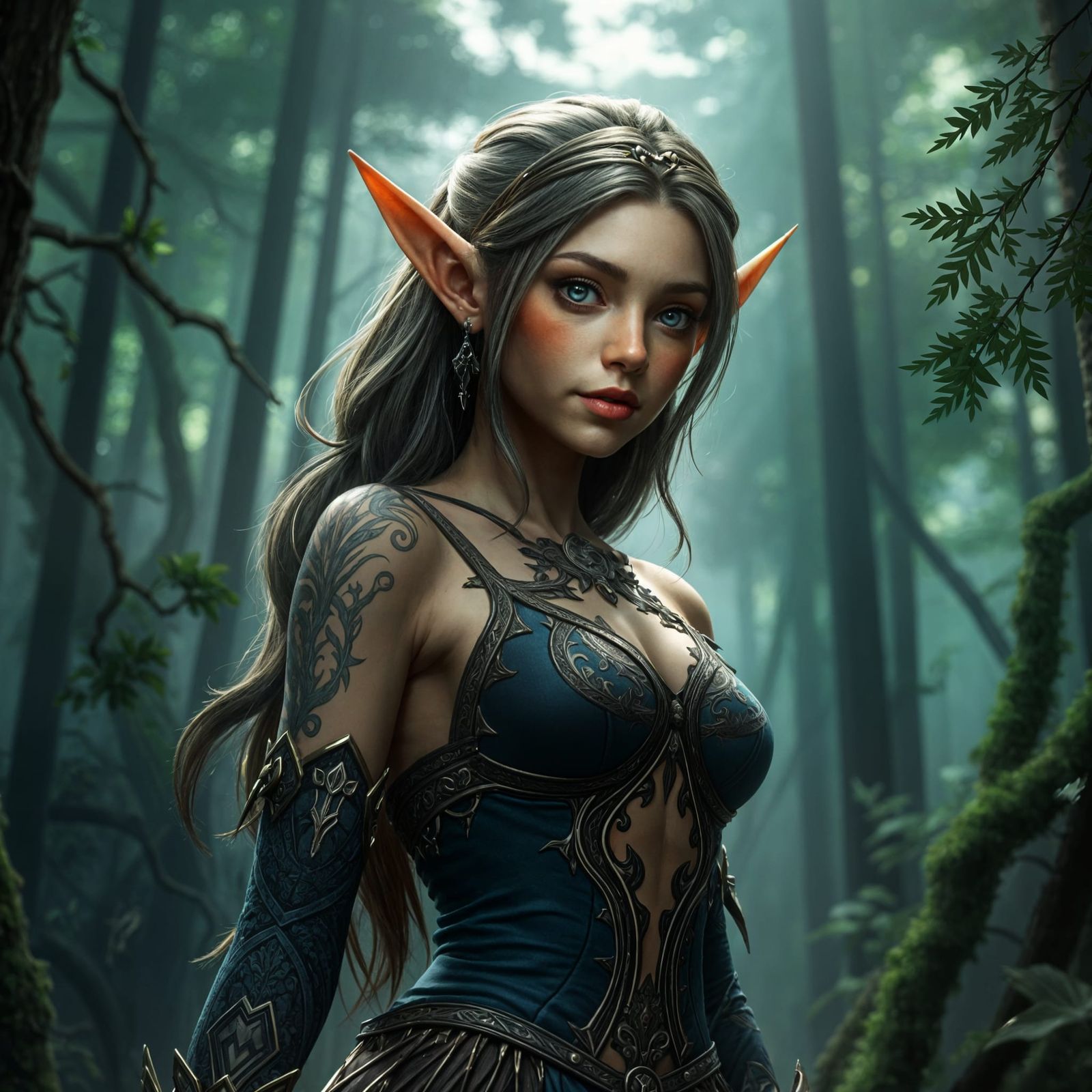 Forest Elf Portrait in Maximalist Style