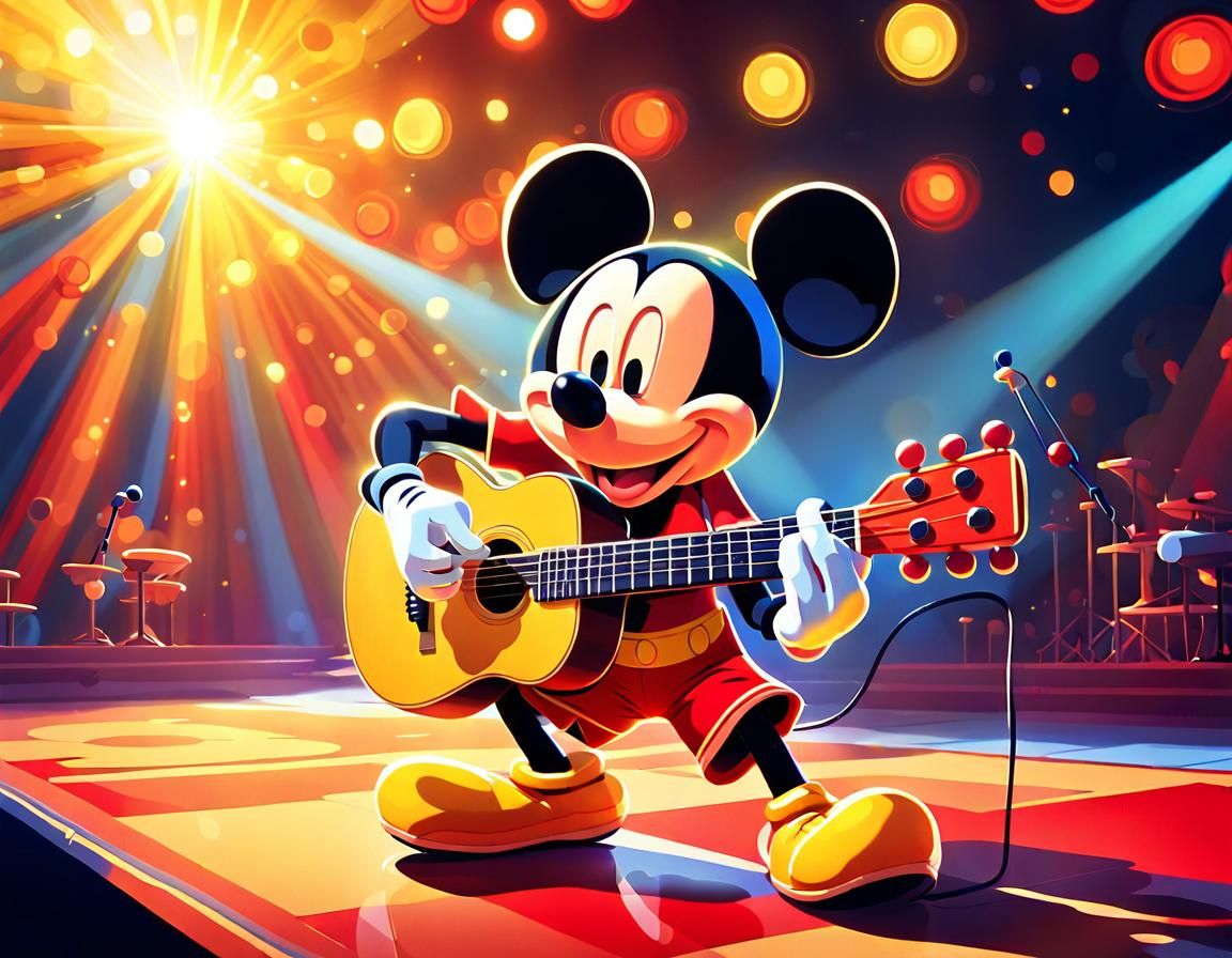 Mickey Mouse Plays Guitar: Vibrant Cartoon Illustration