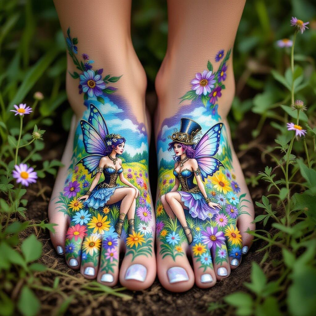 body art painting of steampunk fairies